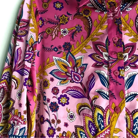 Rachel Zoe Satin Floral Paisley Button Down Blouse in Pink Multi Size S NWT - Picture 12 of 16